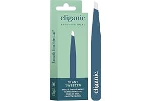 Cliganic Professional Eyebrow Tweezers Slant Tip - Precision for Men & Women, Stainless Steel Best for Plucking Chin Facial Hair
