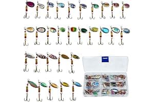 FedMois 30 Piezas Cucharillas Pesca para Trucha Lucio Perca Kits de Señuelos con Caja de Plástico