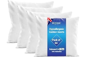 Rohi Set of 4 Hypoallergenic Cushion pads 45cm x 45cm - White polyster square Cushions - Standard stuffer pack of Cushion inserts 45cm x 45cm (Pack of 4 | 18"x18")