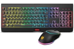KROM Kabala - Kit Teclado Membrana inalámbrico RGB Rainbow retroiluminado, 6 Teclas Anti-Ghosting, Raton Óptico inalámbrico 6