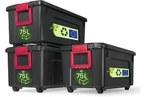 Iris Ohyama, juego de 3 grande cajas de almacenamiento para bricolaje, 75 L, con cierre a presión, apilable, garaje, jardín - Store it All Box SIA-75 - Negro