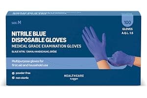 by Amazon Guantes Desechables de Nitrilo Azules, sin Polvo, Talla M, Paquete de 100