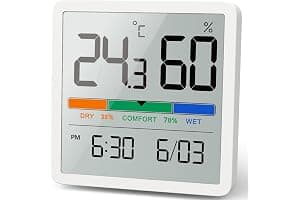 NOKLEAD Hygrometer Indoor Thermometer, Desktop Digital Thermometer with Temperature and Humidity Monitor, Accurate Humidity Gauge Room Thermometer with Clock (White)