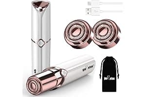 Depilación facial para mujer, maquinilla de afeitar eléctrica para mujer, recargable, dispositivo removedor de pelo para la cara incluye 2 cabezales de repuesto, cortador de cabello sin dolor