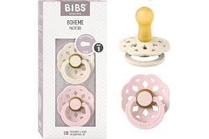 BIBS Boheme Paquete de 2 chupetes. Libre de BPA, Tetina redonda. Látex natural, Talla 1 (0-6 meses), Ivory/Blossom