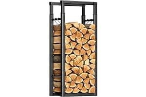 VOUNOT® Soporte de Madera, Estante de Registro de Chimenea, Leñera Registro de Leña, Soporte de Almacenamiento de Madera para Interiores y Exterior, Negro