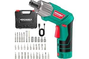 HYCHIKA Atornillador Eléctrico 6Nm, Destornillador Eléctrico (Máximo Par 6 N.m, 3.6V, 2.0Ah) LED Luz como Linterna, Cable USB, 35 Accesorios, Estuche portátil, Para Reparaciones en El Hogar