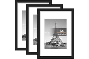 3 Pack A4 Picture Frame, A4 Black Picture Frames 21 X 29,7 cm, Frame Wall Hanging Landscape or Portrait Orientation
