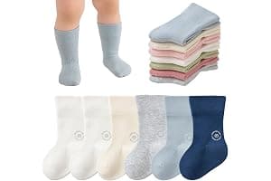 Delgent Bebés Calcetines de Algodón 6 Pares Colores sólidos Calcetines elásticos y suaves Niños Niñas