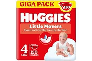 Huggies Little Movers Pañales para Bebé con Diseños Disney Talla 4 (7-18 kg), Comodidad para la Piel 24/7, 3 Packs de 50, Total 150 Pañales