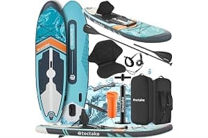 tectake® Tabla de Paddle Surf Hinchable, Incluye Remo 2 en 1, Asiento de Kayak, Bomba de Aire, Mochila de Transporte, Stand Up Paddle, Accesorios Paddle Surf, Tabla Hinchable