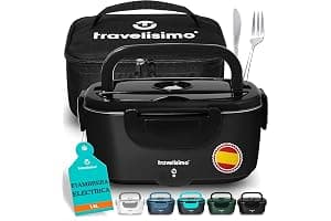 TRAVELISIMO Fiambrera Electrica 100W Taper Electrico para Comida 1,5L Fiambrera Termica 3 en 1 12V/24V/220V - Fiambreras Comida Trabajo Para Coche y Camión, Marmita Electrica en Acero Inoxidable