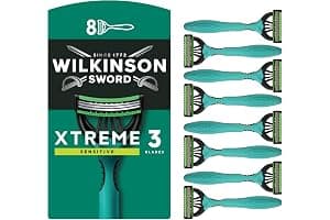 Wilkinson Sword Xtreme 3 Sensitive Men's Disposable Razors, Great Addition to Wash Bags for Men's Grooming, Great Shavers for Routine Shaving, 8 Pack