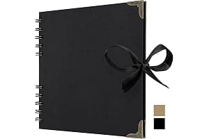 Bstorify Square Scrapbook Photo Albums 36 Pages (18 x 18 cm) Black Thick 250gsm Kraft Paper Scrap Book, Ribbon Closure - Idea