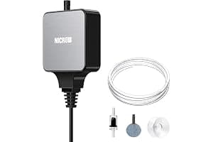 NICREW Oxigenador Acuario Ultra-Silencioso＜33 dB, Nano Bomba de Aire Silenciosa hasta 40 L, Accesorios para Nano Acuario, 18 L/H, 1,5 W