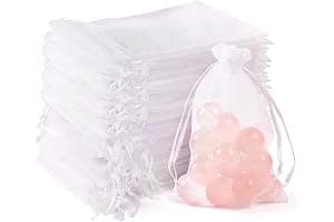 VOOSFSIE Bolsas de Organza Blancas 10x15cm, 50 Unidades Bolsas de Regalo Transparentes con Cordón, Bolsas de Organza para Bodas, Dulces, Joyas, Navidad, Fiestas y Embalaje de Souvenirs
