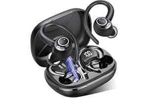 Jesebang Wireless Earbuds, Bluetooth 5.3 Headphones, 2024 Wireless Earphones HiFi Stereo Sound with ENC Mic, Sport Headsets in Ear EarHooks for Running, 40H Dual LED Display, IP7, Black