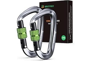 Brotree Mosquetones de Bloqueo 12KN (1200 kg) Mosquetón de Aluminio Resistente con Cierre de Resorte para Hamaca, Senderismo, Gimnasio - Seguridad 8cm Forma de D Mosquetones con Seguro