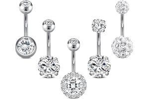 Crdifu Pack of 5 Stainless Steel Belly Button Ring Set 14 Gauge 10mm Barbell Navel Bars Piercing Jewellery