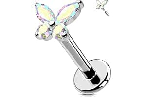 OUFER Body Piercing Labret Earrings: Titanium Lip Stud 16G/1.2mm Internally Threaded Helix Tragus Conch Cartilage Earrings Jewellery Butterfly Medusa Bar 6/8/10/12mm for Women