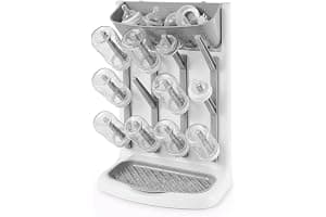 shaojian Baby Bottle Drying Rack with 12 Hooks Space Saving Vertical Bottle Dryer Rack Holder with Detachable Bottom Drip Tray for Kitchen Countertop Storage Accessories(grey)