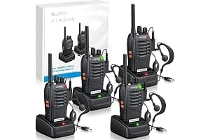 eSynic 4Pack Professional Walkie Talkies for Adults Rechargeable Walkie Talkies 16CH Two Way Radio Hand Free VOX Walkie Talkie With Earpieces& LED Lights Wonderful Gifts For Adults Kids etc