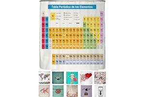 arteneur® - Cortina de Ducha 180x200 - Cortina de Baño Antimoho de Tela, Impermeable, Lavable y Opaco con Dobladillo Ponderado y Anillas (Tabla Periódica Española)