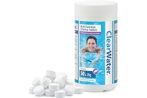Clearwater 1 kg Multifunction Chlorine Tablets, 4-in-1 Dispenser Tablets (Sanitiser, Stabiliser, Algaecide and Clarifier) for Pools and Hot Tubs, 50 x 20 g, White