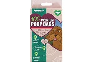 Rosewood Dog Poo Bags with Handles - 100 Easy Clean-Up Poop Bags, Loose Packed Dog Waste Bags with Tie Handles, Lightly Scented, Black