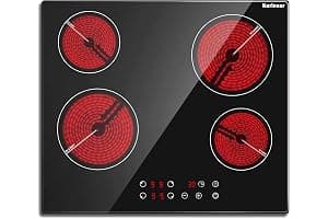 Karinear Ceramic Hob, 60cm Built-in 4 Zones Ceramic Hob with Safe Lock, Timer, Touch Control 6000W, Hard Wired, No Plug Included