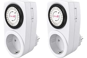 Garza - Temporizador analógico para interiores, juego de 2, enchufe programable, temporizador diario (24 h), máximo 3680 W, 16 a/ 230 V/50 Hz, blanco