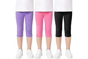 Domueay Niñas Leggings 3/4 Algodón Transpirable Elástica Deportivas Pantalones Cortos Cómodos Leggins, Pack de 3, Color Sólidos Niña Baile Escolar Mallas Infantiles Verano Ropa 6-13 Años