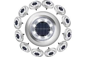 ZFITEI 12 Pack Solar Ground Lights Outdoor,8 LED Solar Garden Lights with 600mAh Battery & 8H Runtime for Lawn,Pathway（Bright White ）