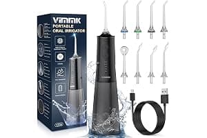 Irrigador Bucal Portatil, Vimmk Irrigador Dental Inalámbrico Profesional 8 Boquillas 5 Modos, IPX7 Impermeable 300ML USB-C Recargable Para Limpieza Dientes, Para el Hogar y los Viajes (Negro)