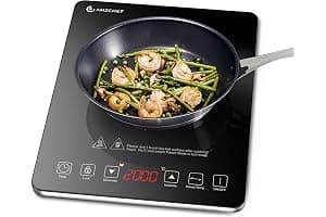 AMZCHEF Single Induction Cooker, Ultra-thin Induction Hob with Fashion Look, 10-level Power and Temperature Control, Black Frosted Glass Panel, Touch Sensor, 3-hour Timer, Safety Lock