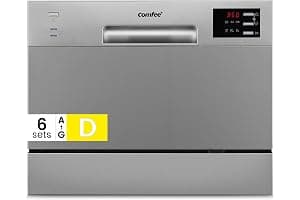COMFEE' 2026 New Upgraded Table Top Dishwasher with 6 Place Settings, Mini Countertop Dishwasher for Small Families, Couples, Auto Open Dry, LED display, Delay Start, 47dB Quiet Noise, Silver