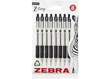 Zebra Pen Z Grip Black Ballpoint Pens with Pocket Clip 8pk, Retractable Black Ink Ballpoint Pens, Reliable Black Biro Pens Multipack for Everyday Use Design, New Pack Size 8pk