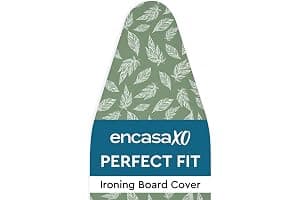 Encasa XO Ironing Board Covers and pad 125x46 cm- Thick 3mm Felt Padding, Drawstring Tightening & Lock, Heat Reflective, Scorch & Stain Resistant, for Wide Ironing Board - Big Leaves Green