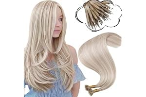Moresoo Nano Hair Extensions 1g/s 50g/Pack Remy Hair Ash Blonde with Platinum Blonde Nano Ring Hair Extensions Real Human Hair 14 Inch #P18/613