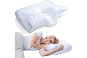 HOMCA Almohada Cervical, 2 en 1 Almohada Ergonómico Espuma de Memoria Almohada para Soporte de Cabeza/Cuello/Hombro, Relajación y Alivio del Estrés, 60x40x12/14cm
