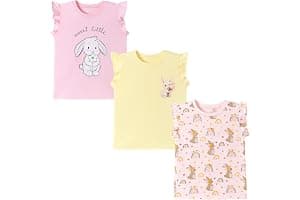 Pilipulu Camisetas de Manga Corta Niñas, Camiseta Algodon para Niña de Verano, Cuello Redondo T-Shirts Moda Informal Tops para Niños 3-8 Años
