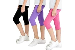 JinBei Leggings Niña Mallas 3/4 Pantalones Algodón Cortos Capri Pantalón Verano Transpirable Cintura Elástica Ciclismo Danza Deportivos Unicolor Infantiles Legging Pack de 3 para 6-13 años