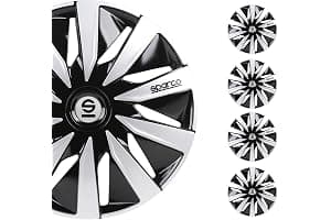 Sparco SPC1491BKSV Tapacubos Lazio, Negro/Plata, Set de 4, 14 pulgadas