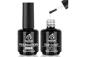 Beetles Gel Polish 2x15ML No Wipe Top and Base Coat Set - Shine Finish and Long Lasting Soak Off LED Nail Lamp Gel Base Top Coat Finish Nail Art Design Manicure for Girls