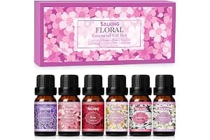 SALKING Flores Aceites Esenciales para Humidificador Difusor 6 x 10 ml,100% Puro Aceites Esenciales Naturales Aceite Perfumado - Lavanda,Rosa, Jazmín, Gardenia, Manzanilla, Flor de cerezo