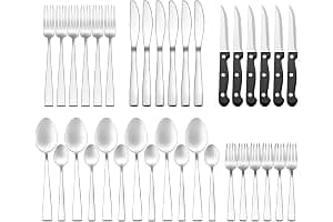 Cubiertos Acero Inoxidable 36 Piezas - Juego de Cubiertos para 6 Personas Cubertería Completa con Cuchillos de Carne, Cuchillos de Mesa, Tenedores y Cucharas - Diseño Moderno Apto Lavavajillas