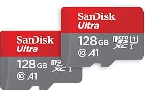 SanDisk 128GB Ultra microSDXC card + SD adapter up to 140 MB/s with A1 App Performance UHS-I Class 10 U1 - Twin Pack
