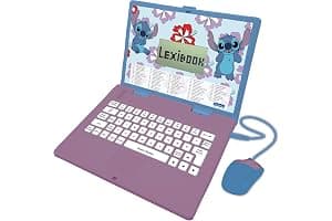 Lexibook, Disney Stitch, Ordenador Educativo bilingüe en inglés/español, 124 Actividades de lenguaje, Escritura, matemáticas, lógica, música y Juegos, para niños y niñas, JC598Di2