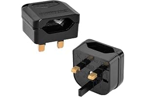 Incutex 2X adaptadores de Viaje para UK GB Inglaterra Tipo C Conector Europeo hacia Enchufe UK 3 Patas, Negro