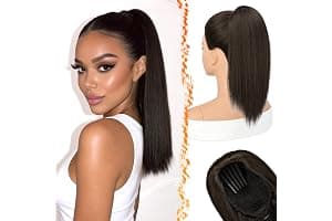 BARSDAR Liso Coleta Postiza Extensiones Pelo, 40cm Corta Liso Marrón Oscuro Cola de Caballo Extension con Cordón Natural Sintética Cheer Posh Ponytail Extensiones Postizos Fiestas Cheer Competition